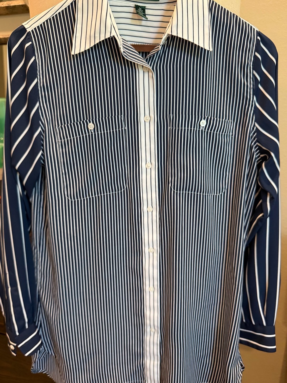 Ralph Lauren Navy and White Vertical Stripe Button-Down Shirt